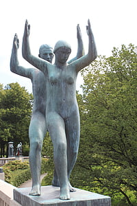 paire, nue, sculpture, oeuvre, homme, femme, statue de