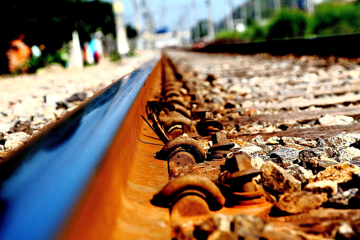 rails, station, chemin de fer, voie ferrée, en acier, transport, fer - métal