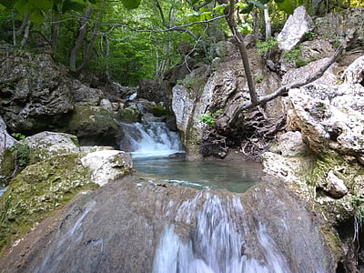 Crimea, Cuevas rojas, cascada, piedra, Turismo, naturaleza, roca
