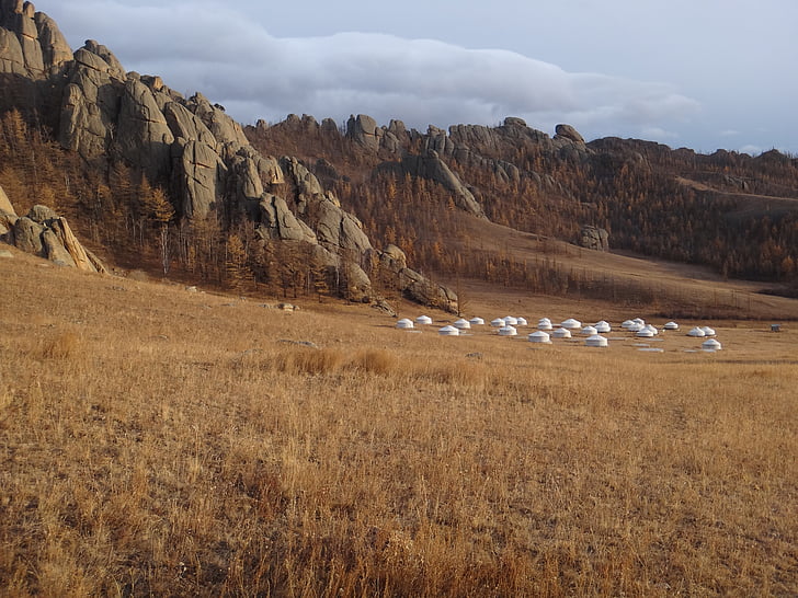 Mongolija, Nacionālais parks, stepes, rudens, Zelts, brūnā zelta brūns, yurt