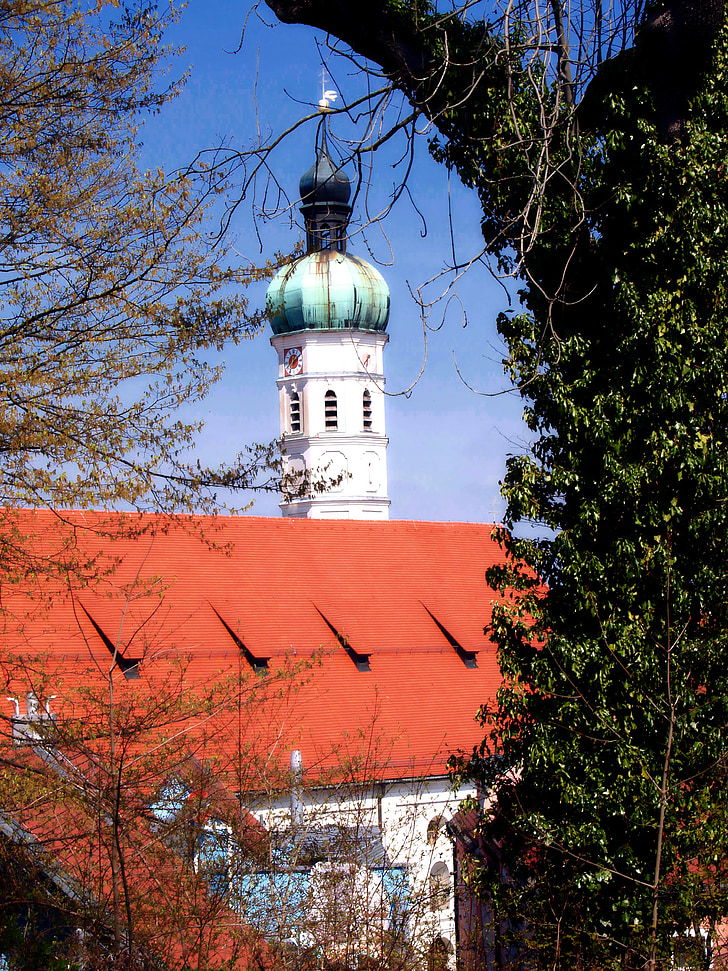 Svetega Jakoba, cerkev, stavbe, streho zvonika, overgrowed dnevnik, rdeče strehe, mesto