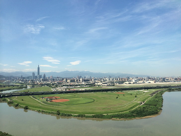 Taipei, città, fiume, paesaggio urbano, Orizzonte urbano, architettura, Torre