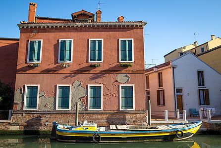 Venecija, ulica, vode, Italija, kuća, brod, parkiralište