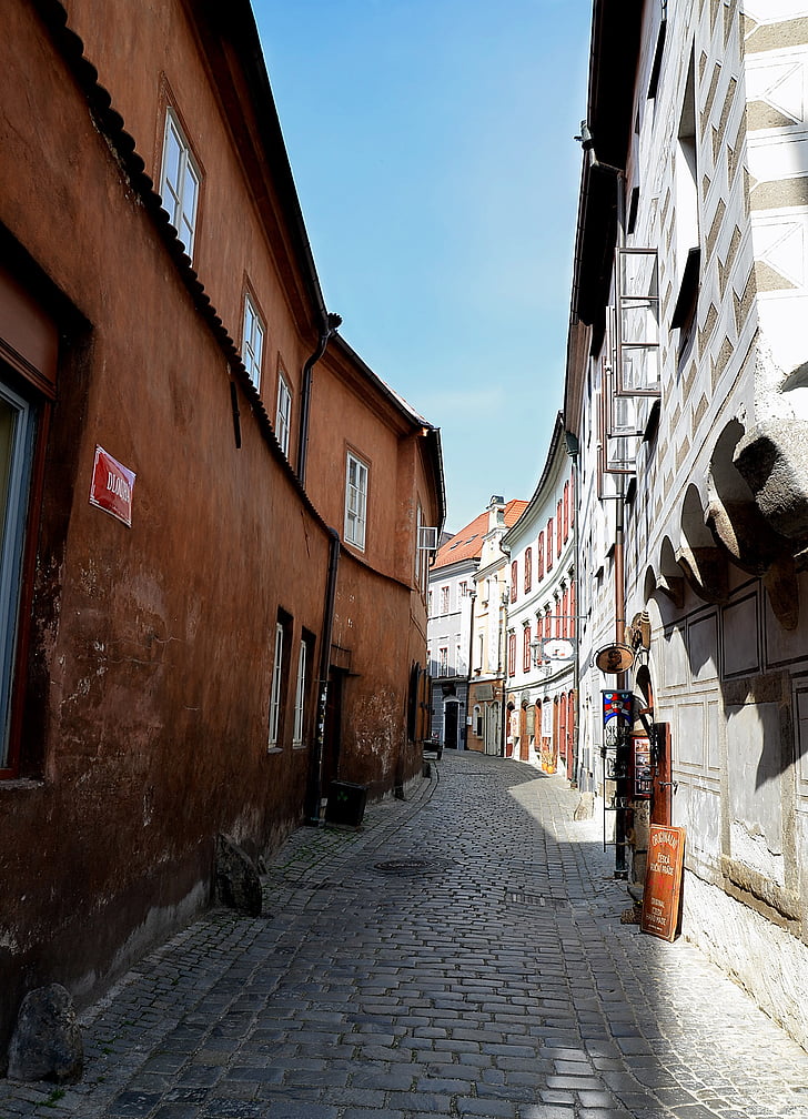 street, architecture, houses, path, czech budejovice, hradební street, alley