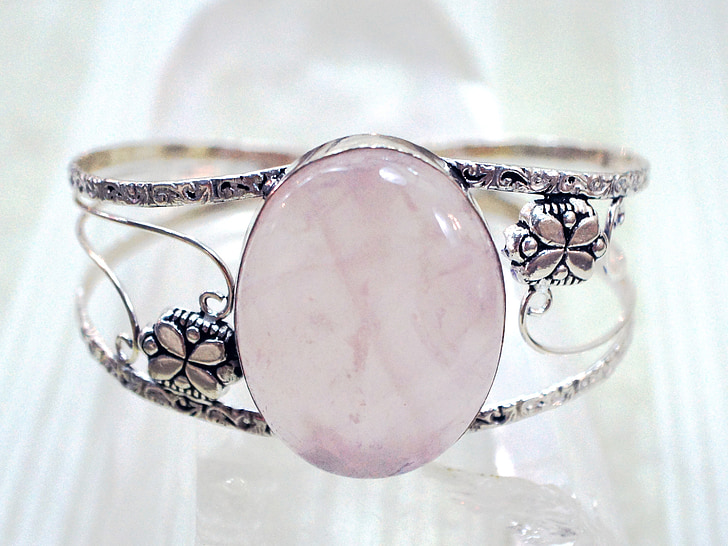 smykker, Rose quartz, rosa, mansjett, stein, armbånd, perle