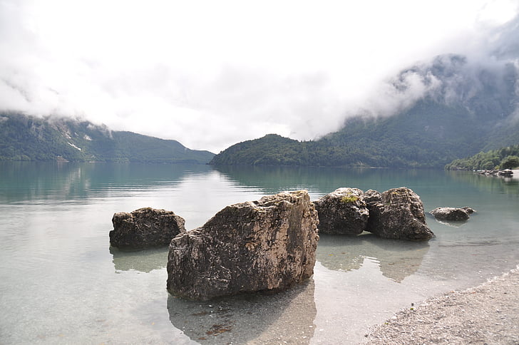 Scoglio, Lake, wolken, Bergen, landschap, mist, water