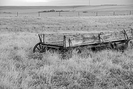 rustic, wagon, wooden, black And White, nature, rural Scene, outdoors