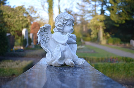 Angel, kirkegård, gravsten, statue, sorg, trøst