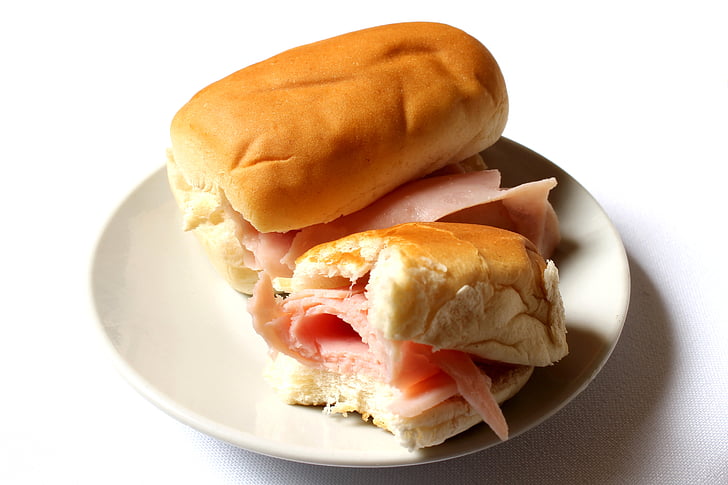 broodje ham, snack, maaltijd, voedsel, sandwich, brood, Ham