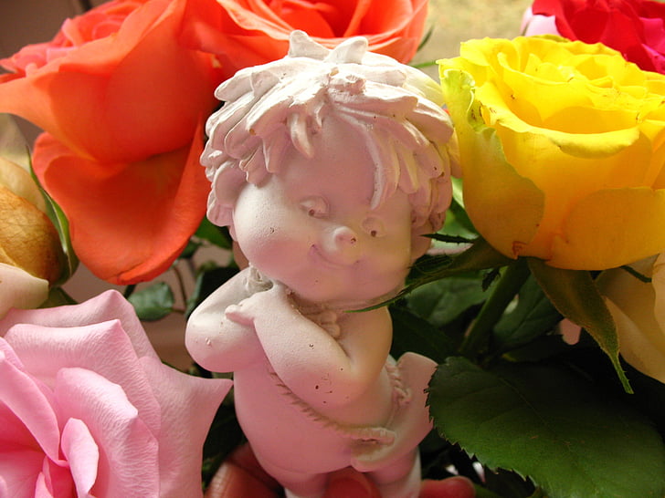 Angel, blomster, figur, dekorative