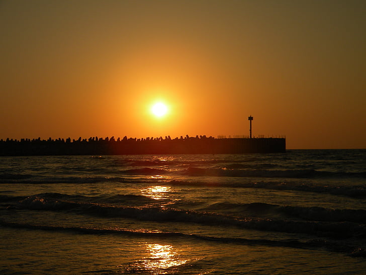 západ slnka, more, soltse, letné, večer na mori, Lighthouse, Príroda