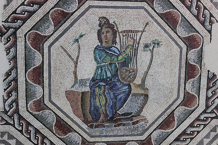 antyk, mozaika, Rzym, ślad, Archeologia, St-roman-en-gal, Orfeusz