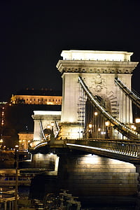 Budapest, Kedjebron, Ungern, arkitektur, Bridge, staden, Donau