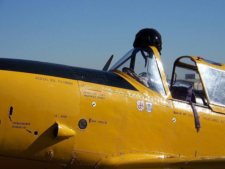 flyvemaskine, fly, hjelm, gul, klar, vintage, gamle