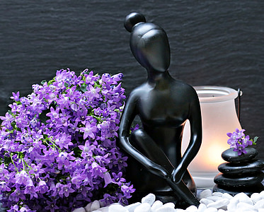 女性, 彫刻, 図, 像, 美しい女性, 花, 紫