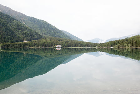 clouds, daylight, forest, lake, landscape, mirroring, mountain