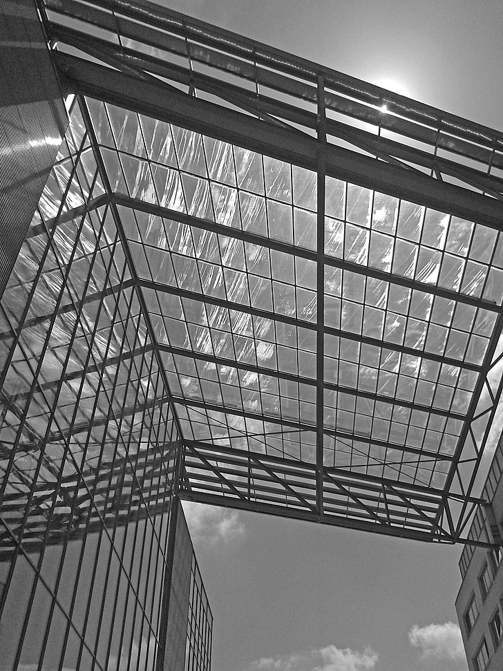 Architektura, sklo, budova, moderní, fasáda, střecha, moderní architektura