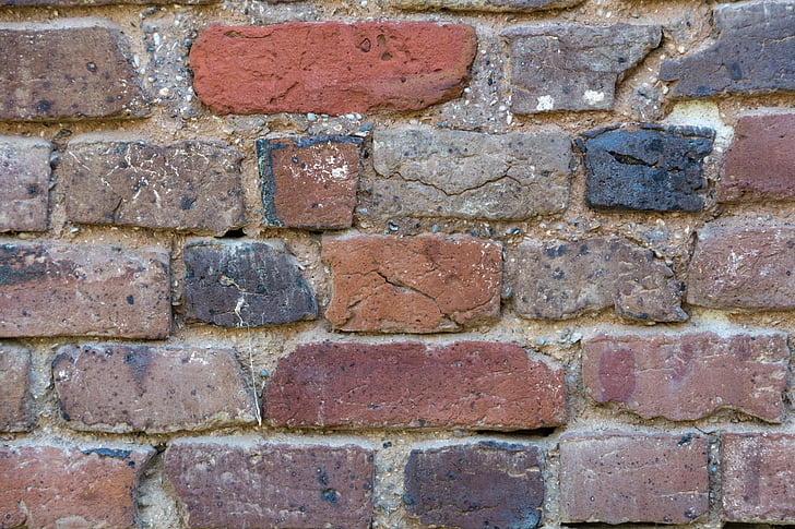 arrière-plan, brique, bleu, orange, rouge, bâtiment, mur de briques