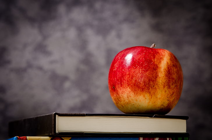 ripe, apple, black, book, textbook, class, classroom