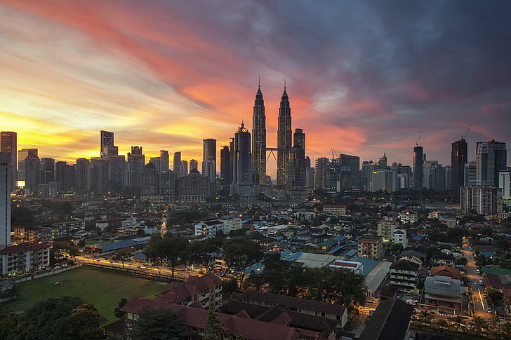 κτίρια, πόλη, στο κέντρο της πόλης, πολυόροφα κτίρια, Κουάλα Λουμπούρ, Μαλαισία, Πύργοι Πετρόνας