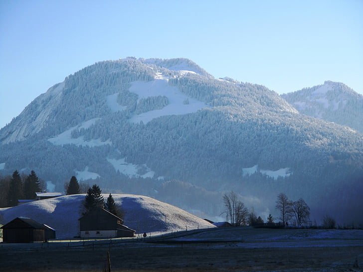 montagne, natura, Bad reuthe, Vorarlberg, inverno, neve, Case