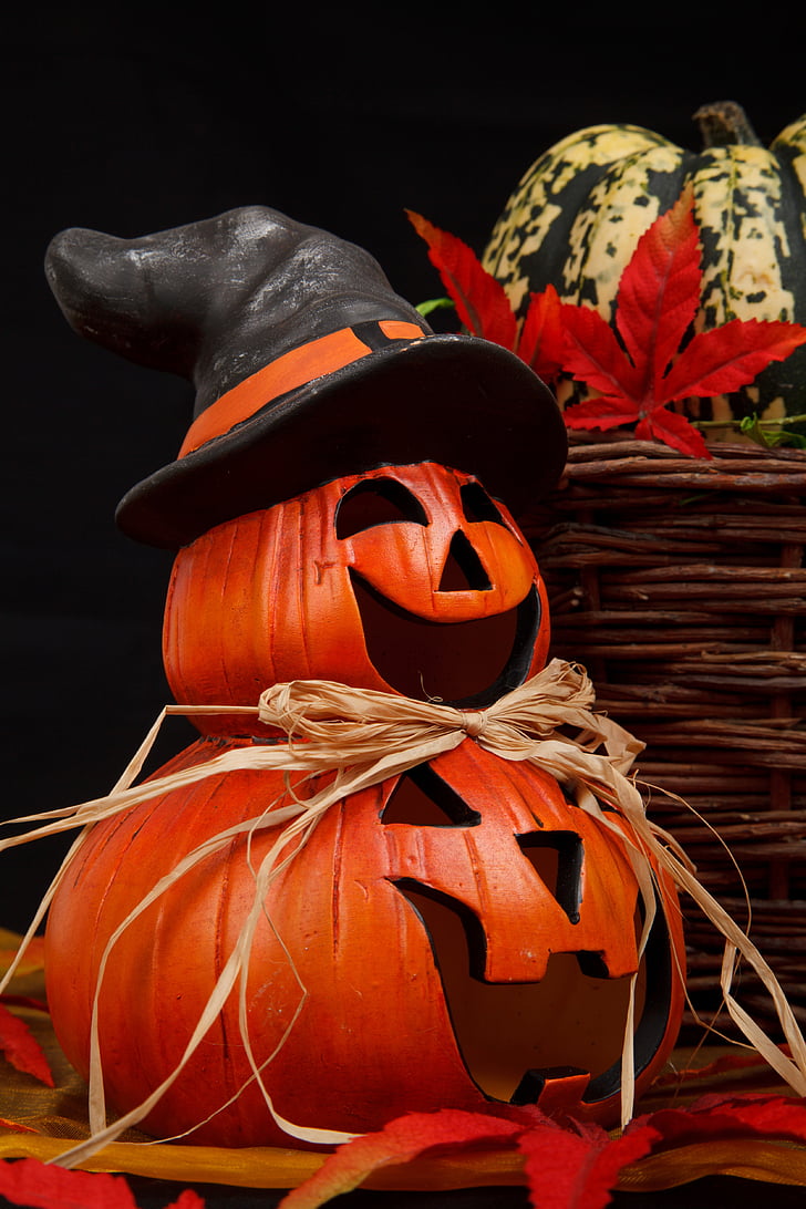 Outono, decoração, dia das bruxas, Jack o ' Lantern, abóbora, cor laranja, férias