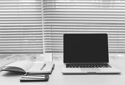 apple, black-and-white, computer, desk, desktop, homeoffice, iphone
