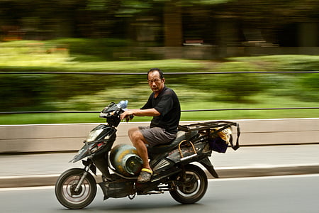 fyr, mann, motorsykkel, riding, veien, gass, tank