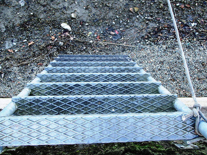 escadas, metal, estrutura, Kai, à beira-rio, Gottlieben, Turgóvia
