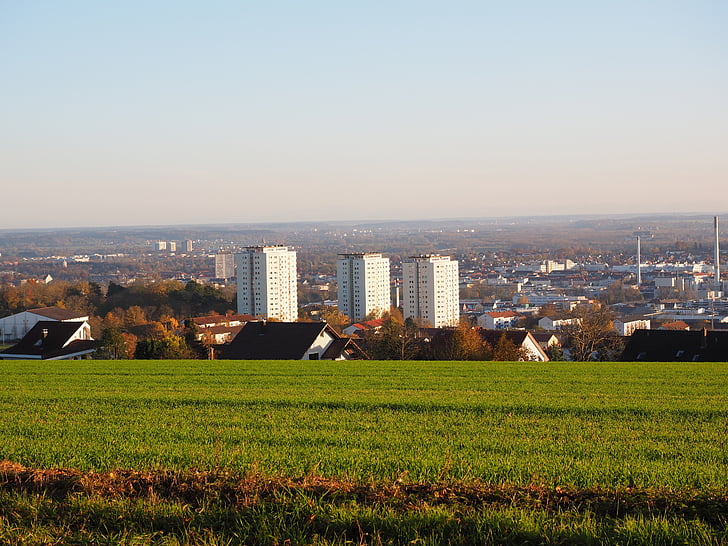 Ulm, città, grattacieli, sentiero panoramico, Höhenweg, Ulmer höhenweg, Eselsberg