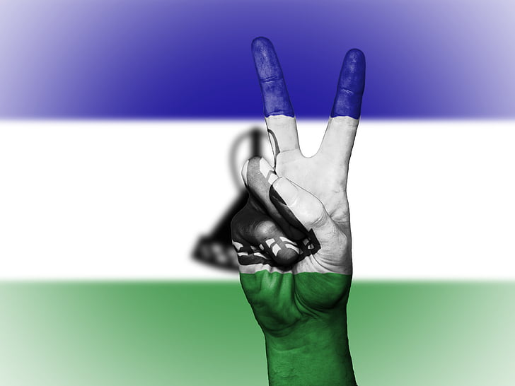Lesotho, béke, kéz, nemzet, háttér, banner, színek