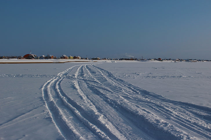 Siberia, inverno, gelo, strada, traccia, tracce, neve