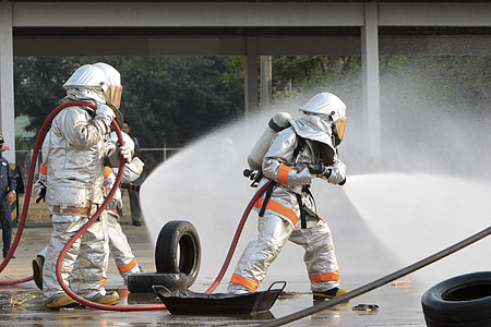 firefighters, fire, portrait, training, hot, heat, oxygen tank