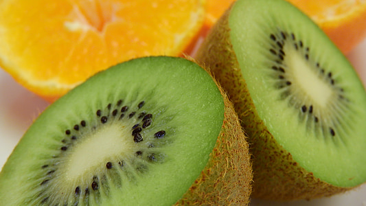 Kiwi, frugt, detaljer, fosteret, orange