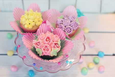 cupcakes, ziedu, Pastel, Lieldienas, kūku, svinības, apdare