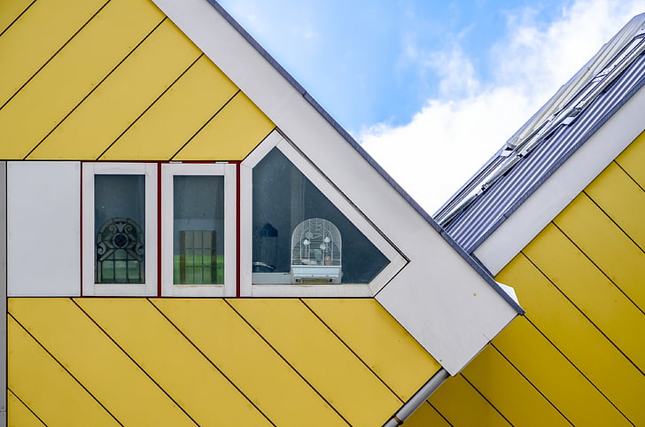 Rotterdam, maisons cubiques, jaune, architecture, Appartement, Pays-Bas, structure