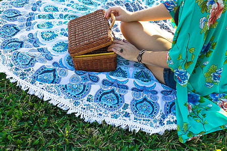 aesthetic, picnic, pattern, one person, one woman only, grass, people
