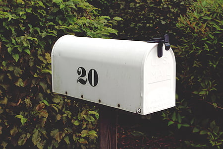 postaláda, szám, húsz, fehér, ládák, postai levélszekrény, viharvert