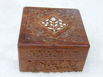 box, brown, carved, casket, closed, jewelry box