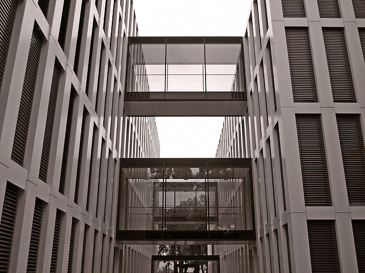 Architektura, nowoczesne, budynek, fasada, szkło, okno, Düsseldorf