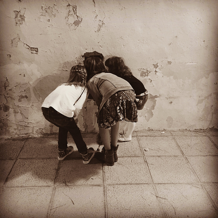 girls, children playing, sepia-toned, look, game, play, children