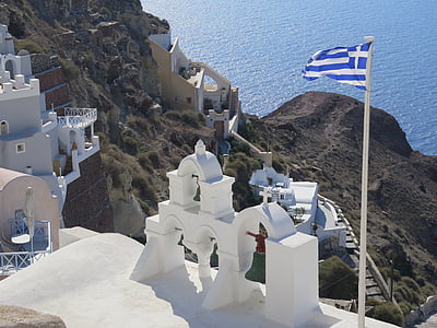 Santorini, Gereja, Yunani, bendera nasional, Mediterania