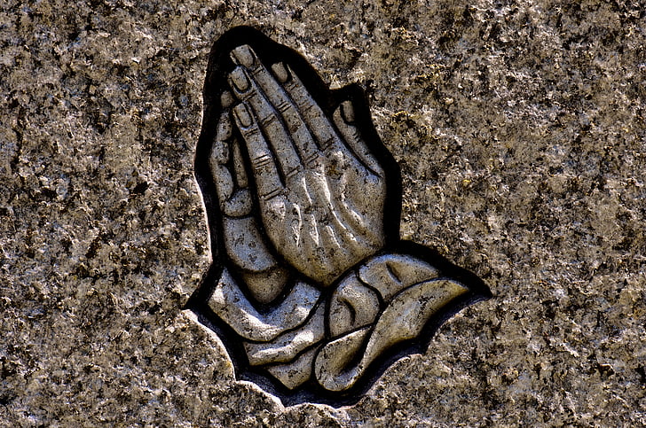 mains priant, religieux, granit, plaque, ornement, structure, Pierre