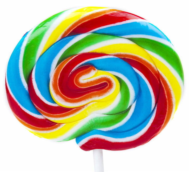 lollipop, rainbow, swirl, candy, confection, sweet, colorful
