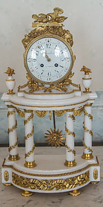 clock, grandfather clock, time, golden, table clock, painted, time of