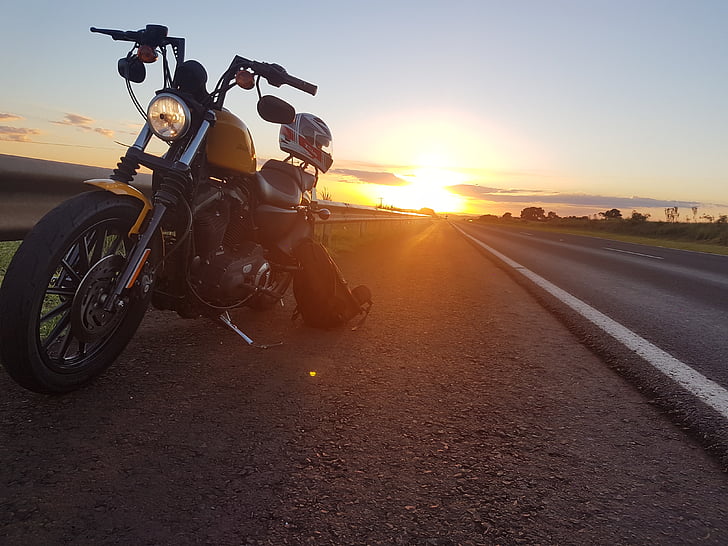 Harley davidson, sykkel, ri, solnedgang, motorcicle, Horizon, ettermiddag