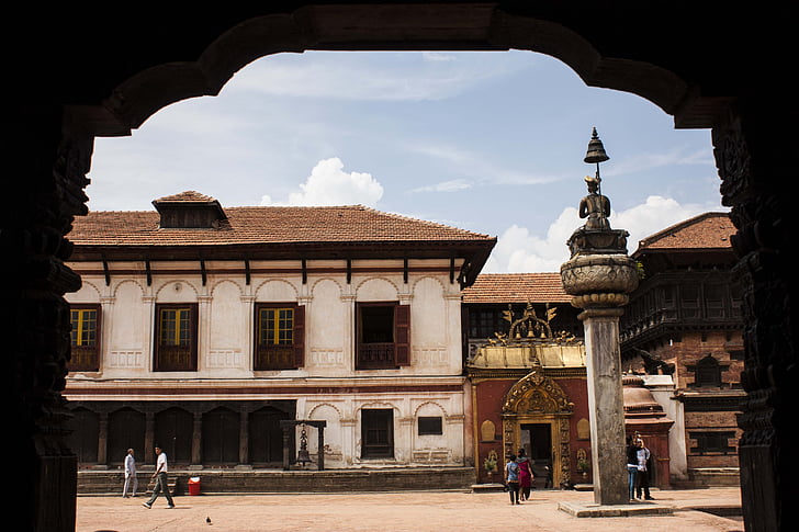 antiga, arquitetura, histórico, de madeira, estátuas, esculpido, Bhaktapur