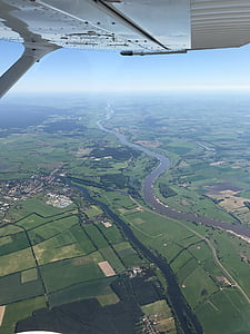 river, sky, wing, elbe, forest, river landscape, aerial view