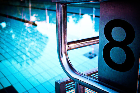 swimming pool, pool, outdoor pool, summer, swimming-pool, start block, number