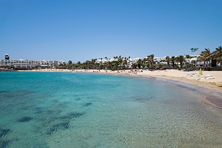 Playa de las cucharas, Lanzarote, Kanári-szigetek, Spanyolország, Afrika, Costa teguise, tenger